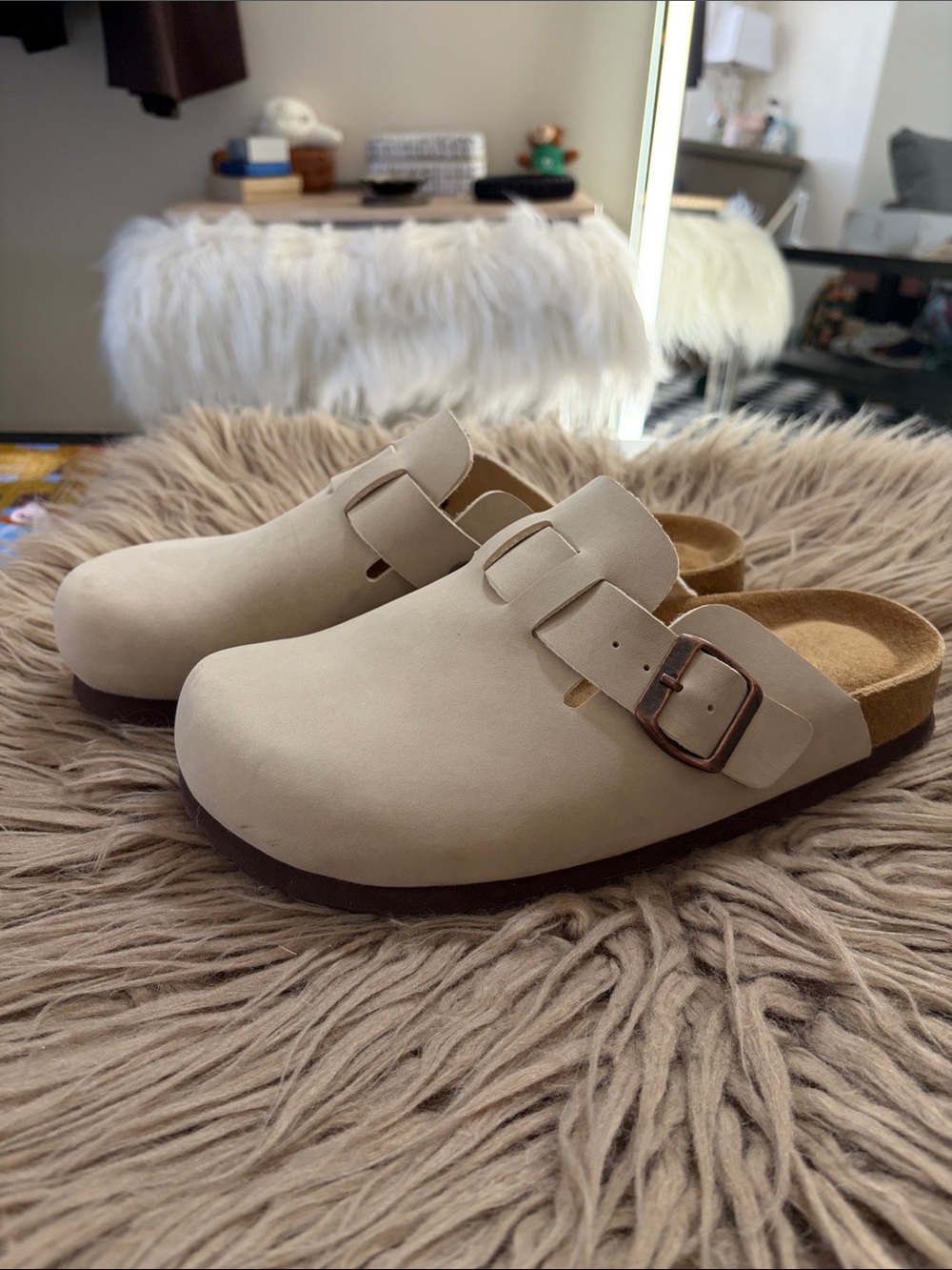 Cushionaire Neutral Beige Slip-On Clog with Buckle